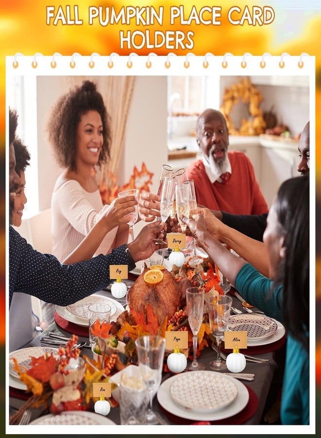 Soaoo 24 Set Thanksgiving Pumpkin Table Decorations Pumpkin Name Place Card Holders for Table Setting Thanksgiving Party Decor Mini Fall Number Holder(White) - Image 5